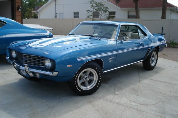 Blue car. Classic Pony Car