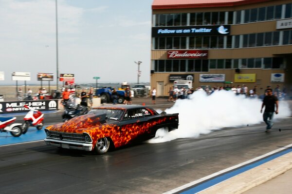 Testing a sports car. Exhaust