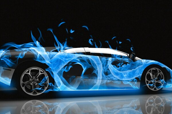 Voiture avec des flammes bleues