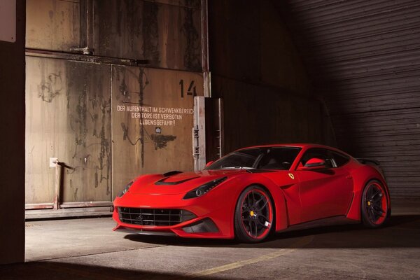 Red Ferrari in the garage