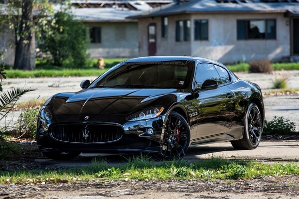 Black glossy super car maserati