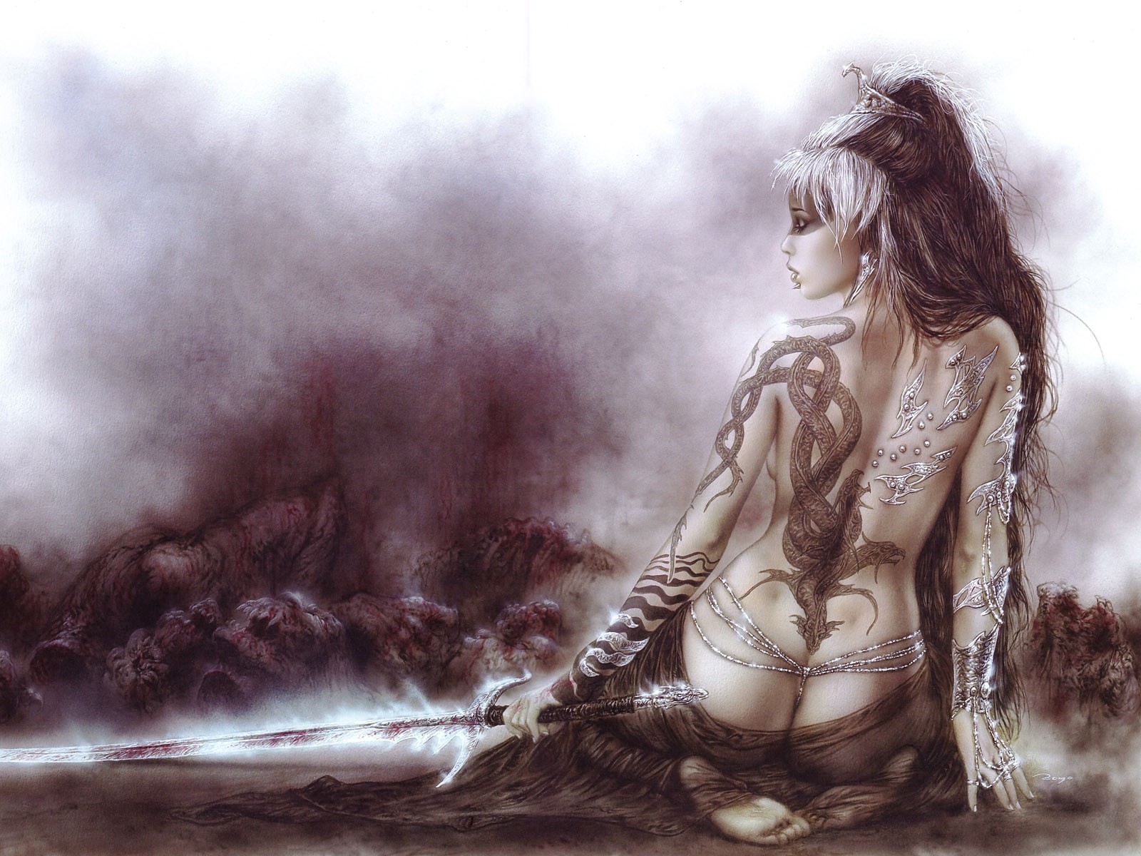 luis royo tatouage drocon fille dos épée