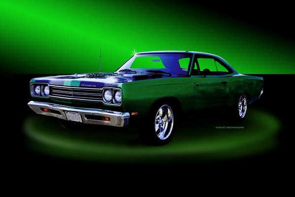 Retro car with green lighting