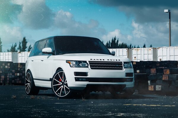 White tuned Range Rover SUV