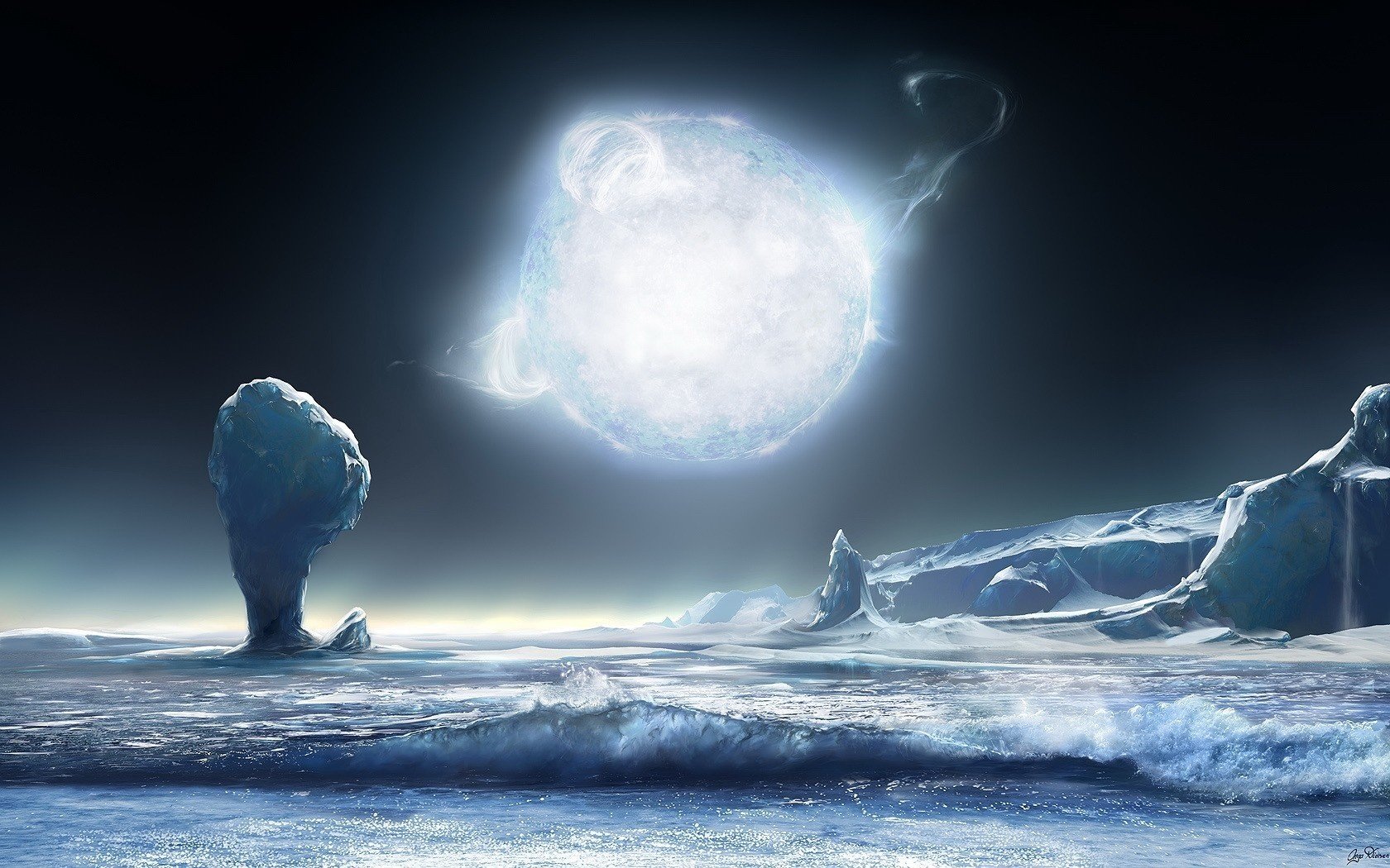 foamy waves planet light ice glacier star fiction