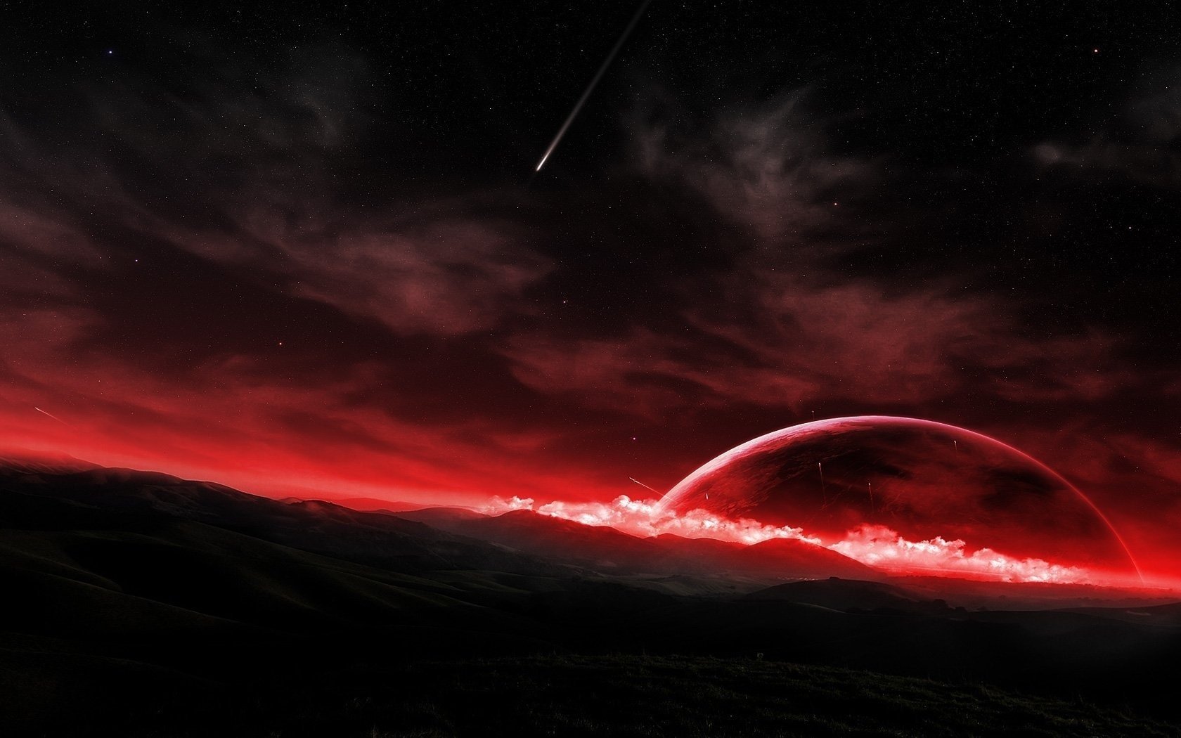 red horizon planet fog the universe galaxy space stars comet nebula horizon