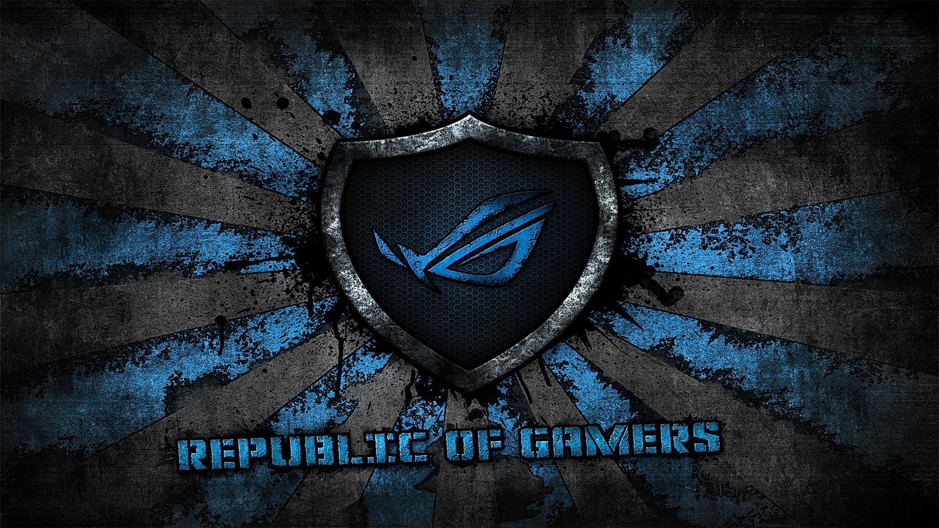 asus logo asus gamer republika graczy marka niebieski szary rog tło