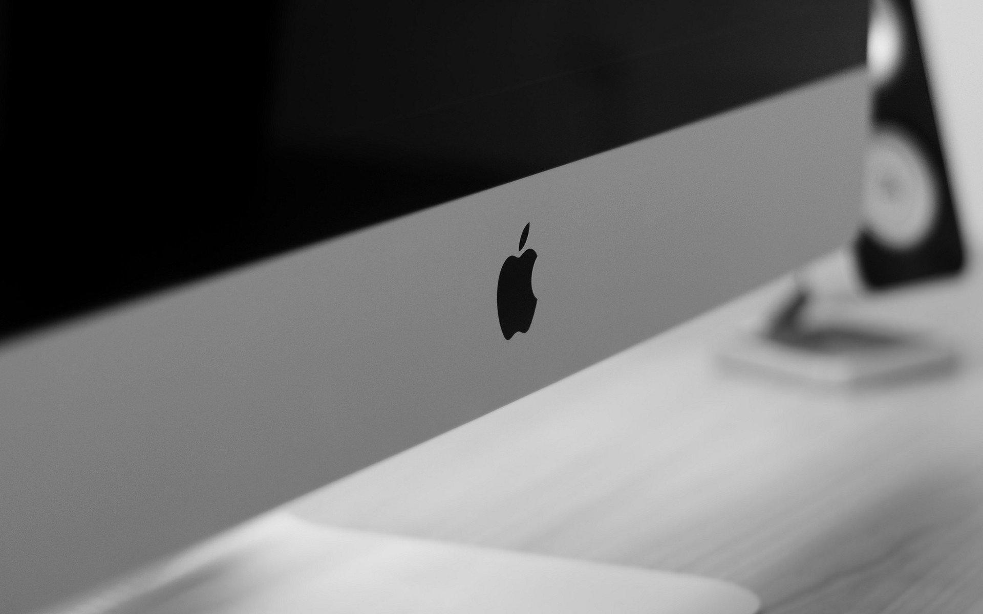 apple imac makro b / w komputer logo