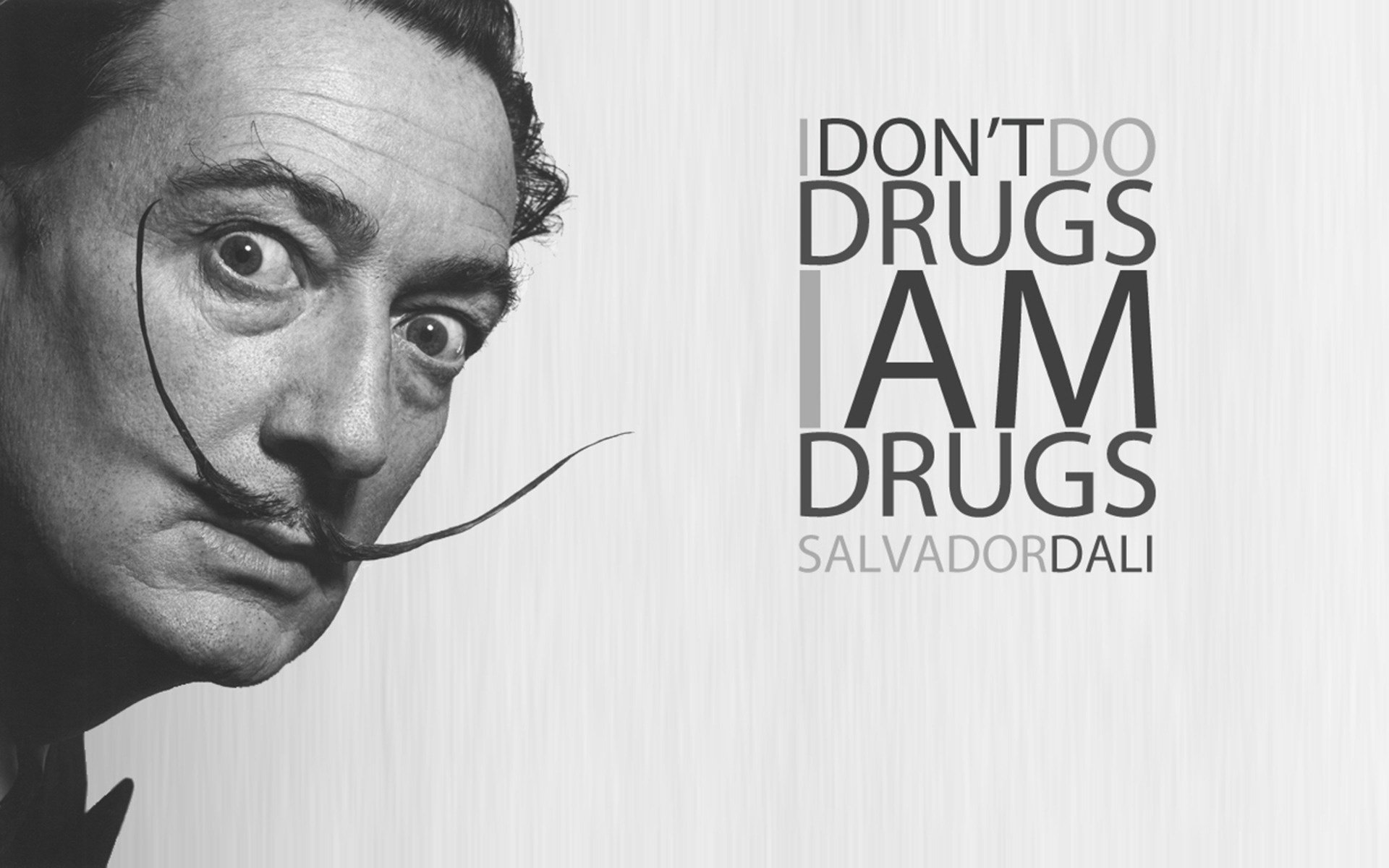 salvador dalí bigote largo leyenda vista retrato inscripción póster b-w ojos cara bigote blanco negro