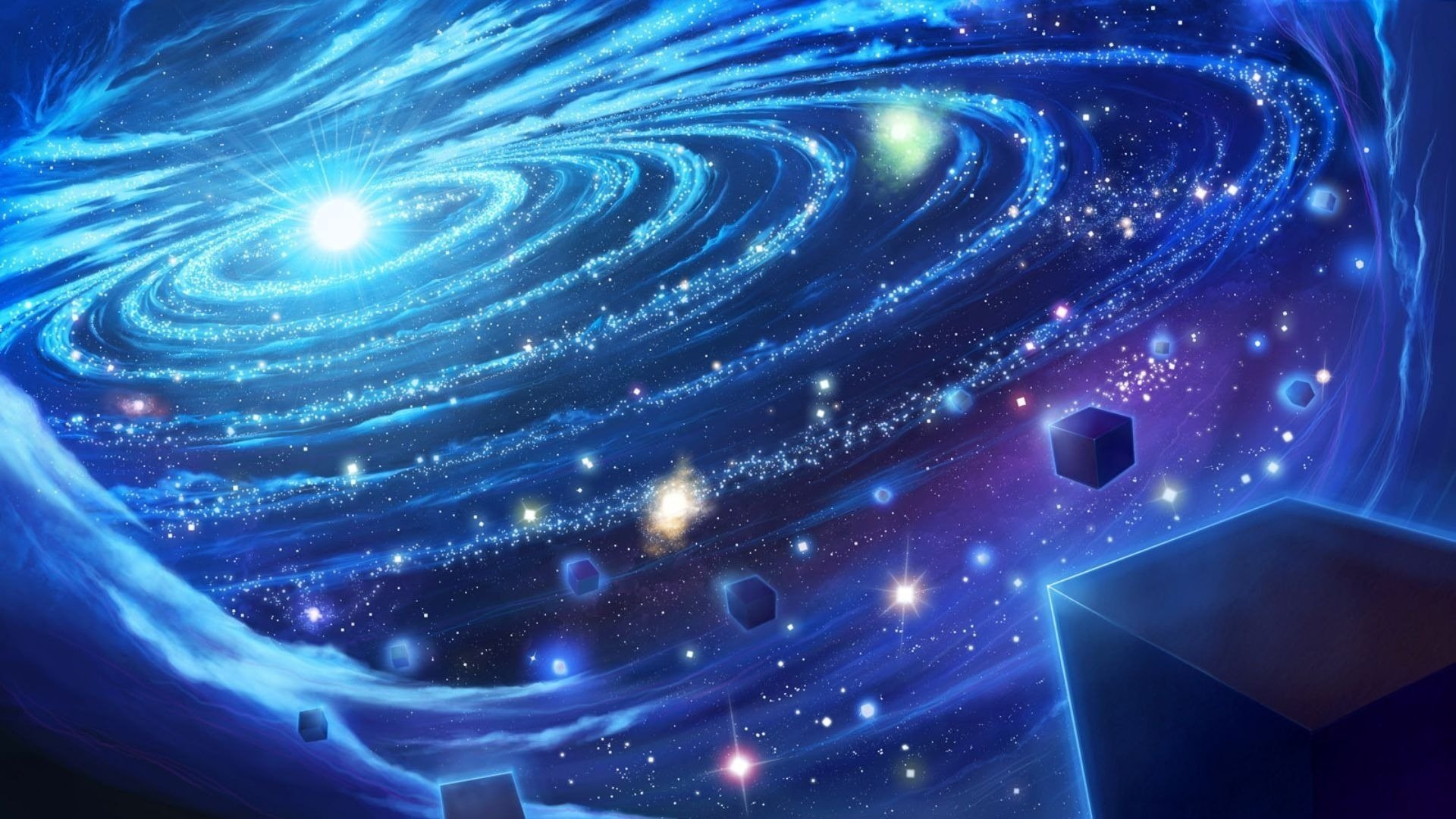 cercles d étoiles système stellaire bleu univers galaxie espace étoiles nébuleuse dessins anime