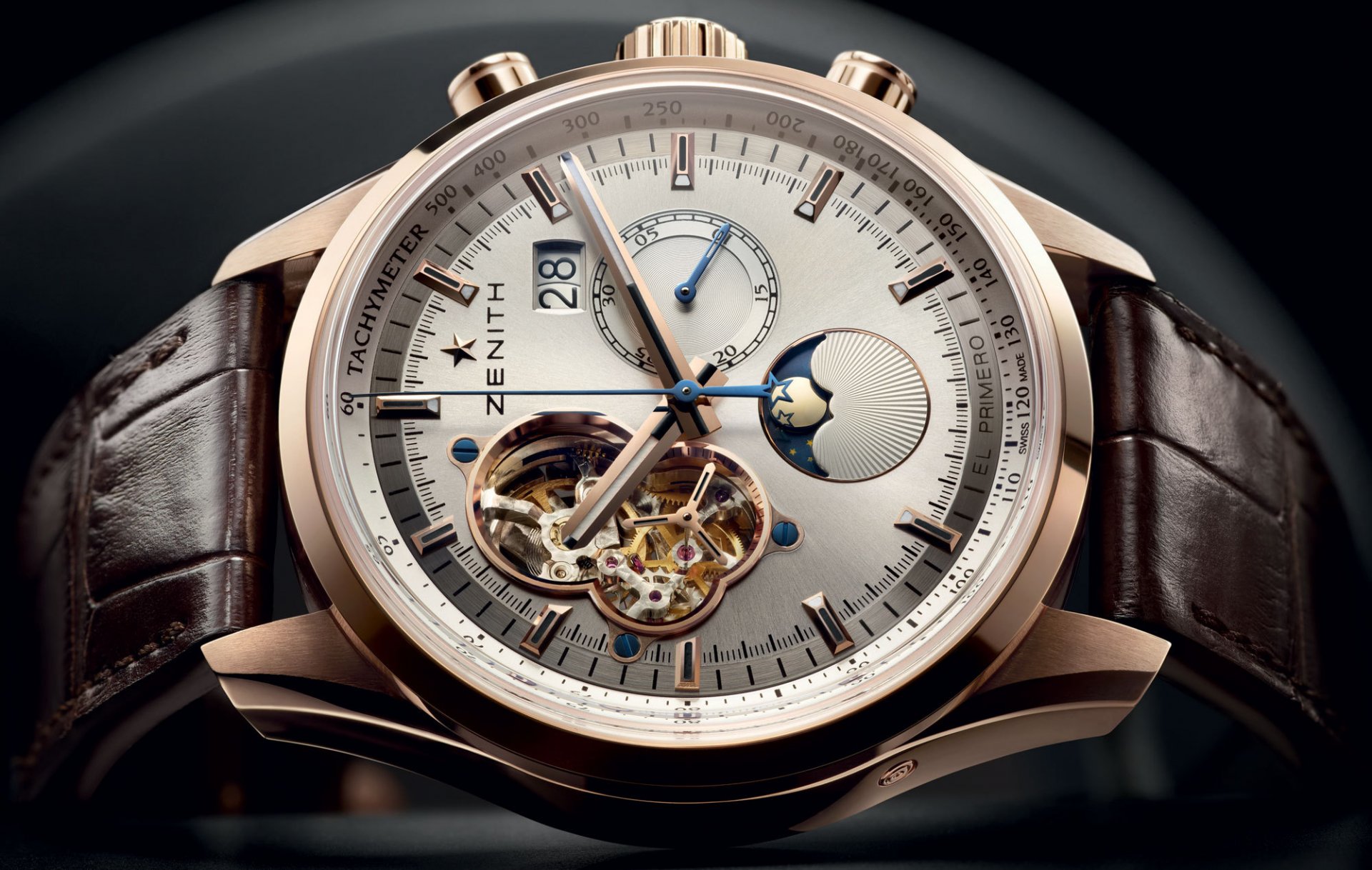 watches zenith el-primero chronomaster open grande date moon sunphase rose gold