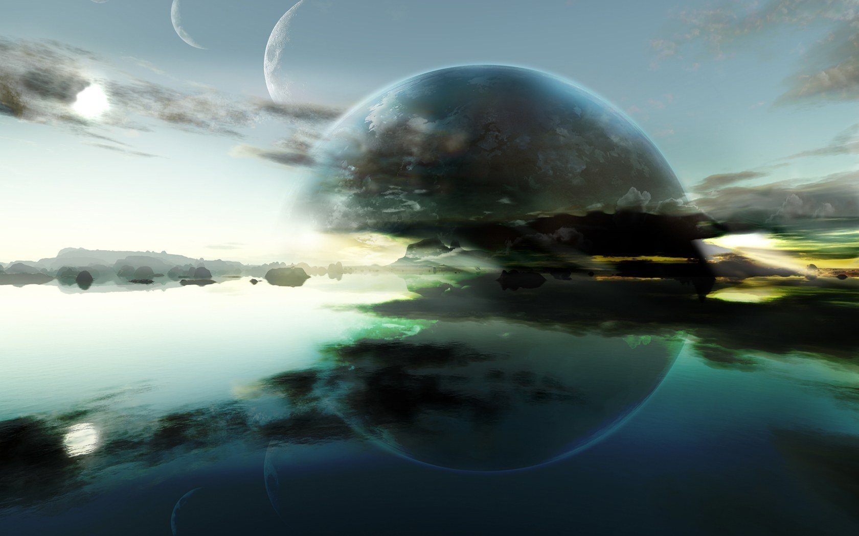 spiegelwasser planet wolken himmel reflexion