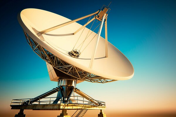 Sur le fond d un beau ciel, une antenne parabolique est représentée