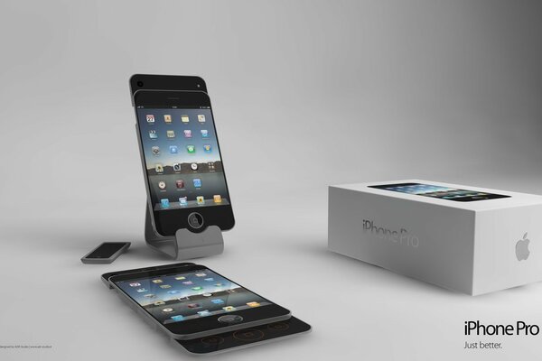 Iphone pro On a stand with a branded box