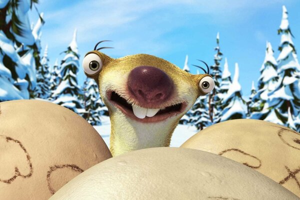 Cartoon Ice Age, Faultier und Hoden