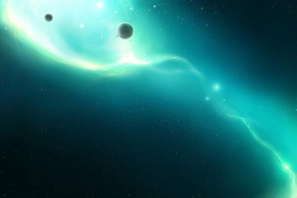 Cosmic nebula in greenish color