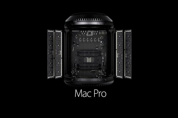 Logo mac pro su sfondo nero con schema elettrico