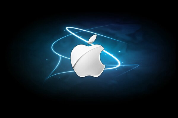 Logotipo de Apple con rayas azules en el fondo