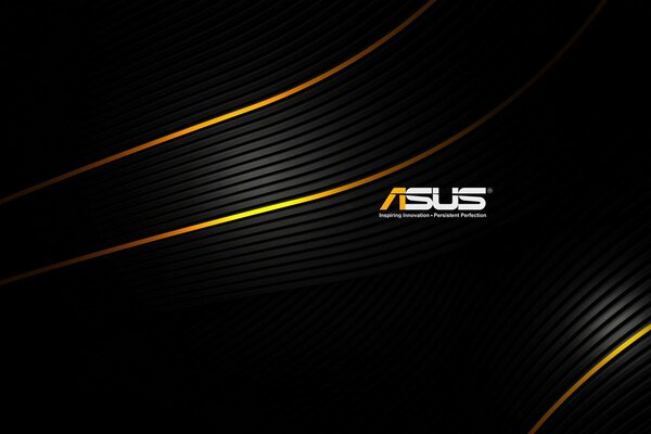 Logo ASUS sur fond noir et rayures jaunes