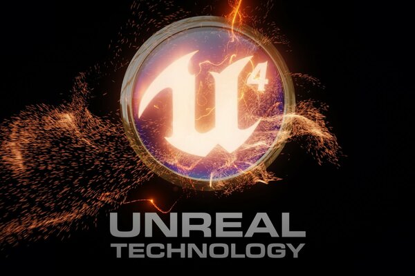 Эмблема с надписью unreal engine 4 на фоне пламени