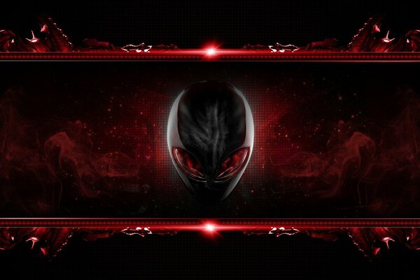 The head of an alien with red eyes. Alienware/