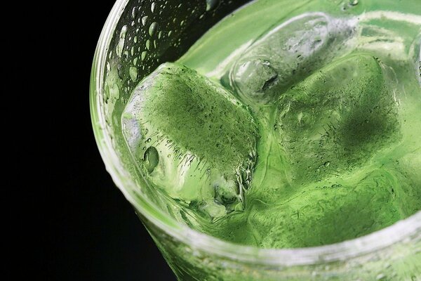 A glass of mojito and ice. Macro shooting