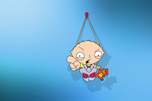 Baby Stewie z Family Guy na niebieskim tle