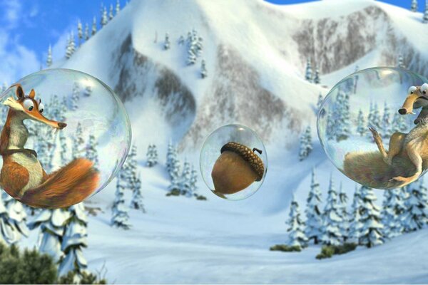 Cartoon ice age, acorn in a ball