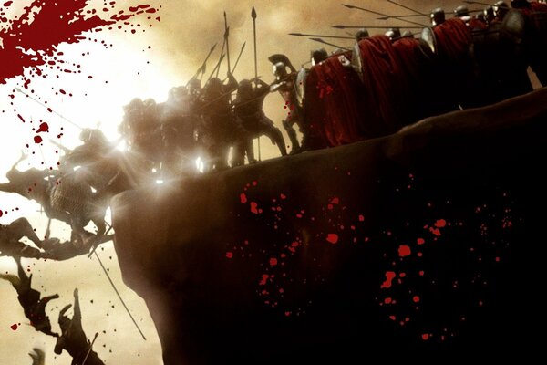 300 Spartans fall off a cliff with weapons