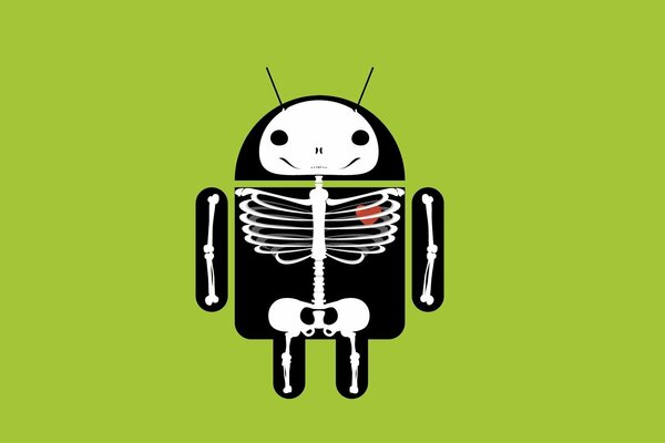 Android with a skeleton and a heart