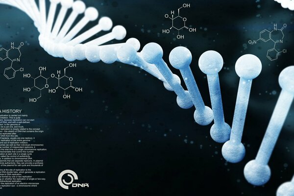 Dna with inscriptions and chemical formulas