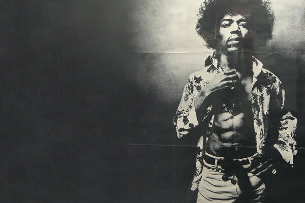 Foto en blanco y negro de Jimi Hendrix