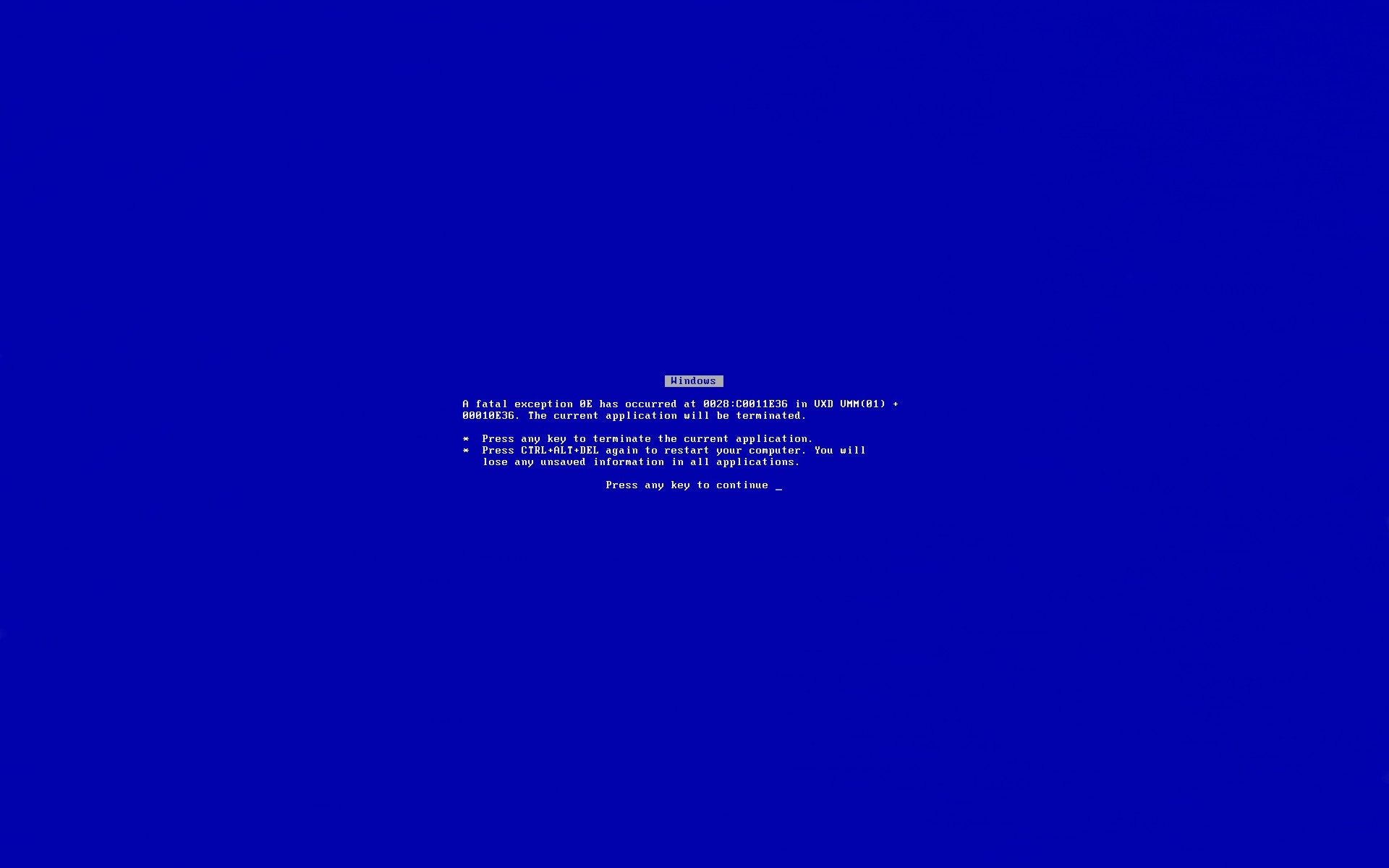 terrible blue screen the text