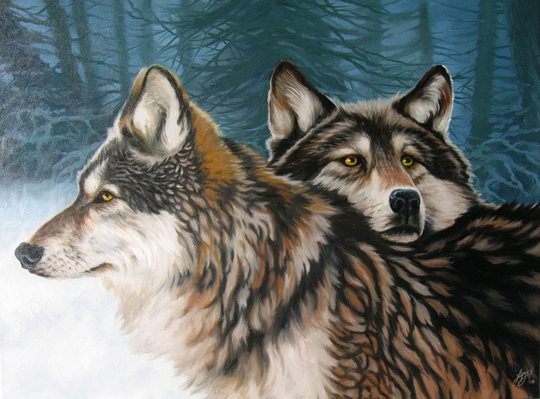 lobos en el bosque dibujo sentimientos lobos vista