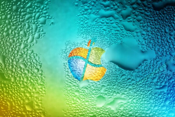 Apple con texture di windows su gocce di sfondo