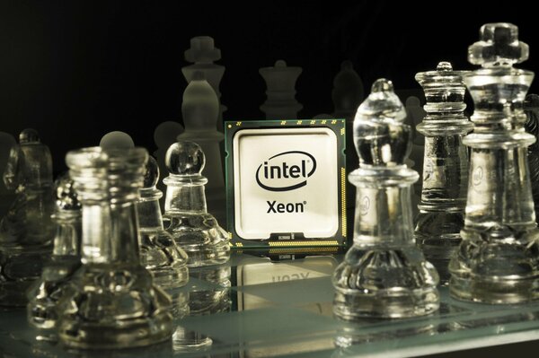 Procesador intel xeon en un tablero de ajedrez