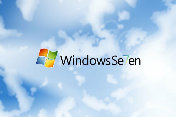 Minimalistic windows7 logo on a background with sky and clouds