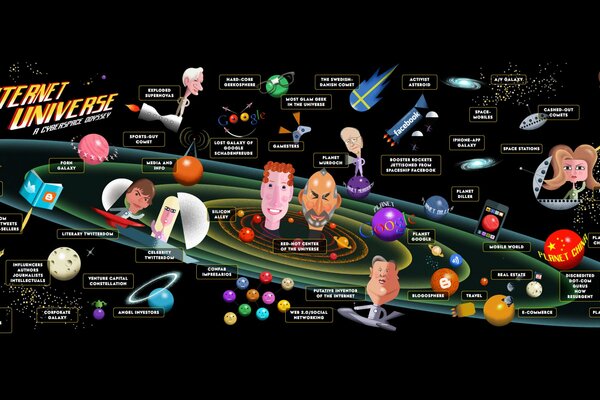 Das kosmische Universum des Internets auf schwarzem Hintergrund