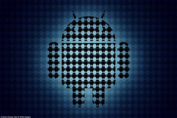 Android figurine on a blue background