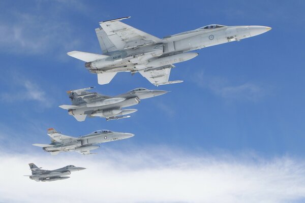 Avión de combate vuela entre las nubes