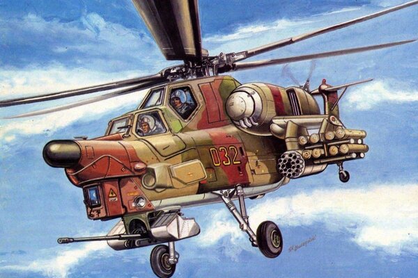 Drawing of the Russian combat helicopter