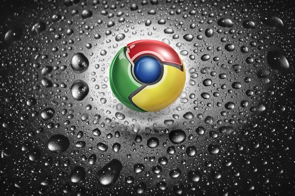 Icono de Google chrome sobre fondo negro con gotas