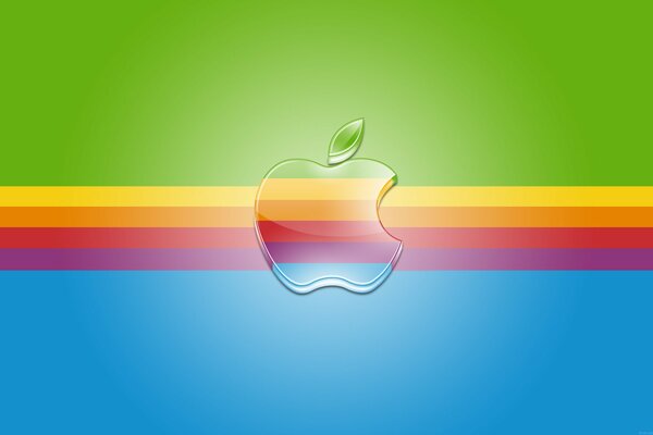 Logotipo de la manzana en el fondo del arco iris foco blanco