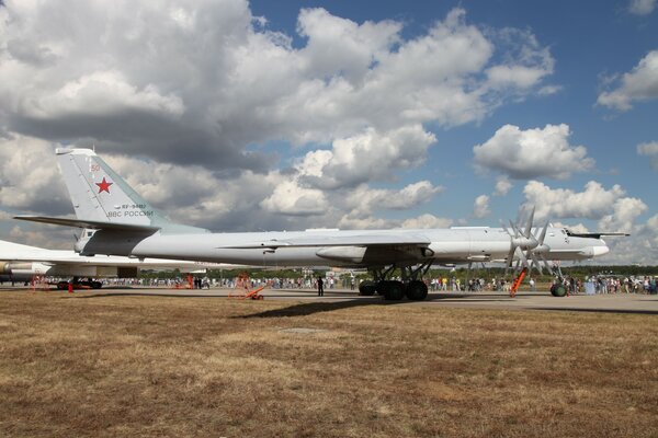 Soviet and Russian turboprop strategic bomber-missile carrier Tu-95ms at the airshow