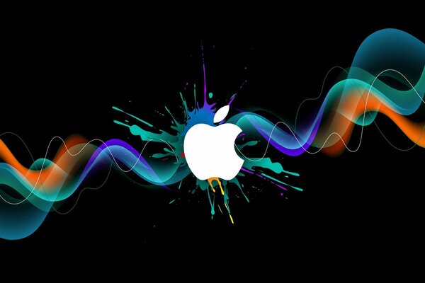 Logo Apple su sfondo nero con spirali colorate