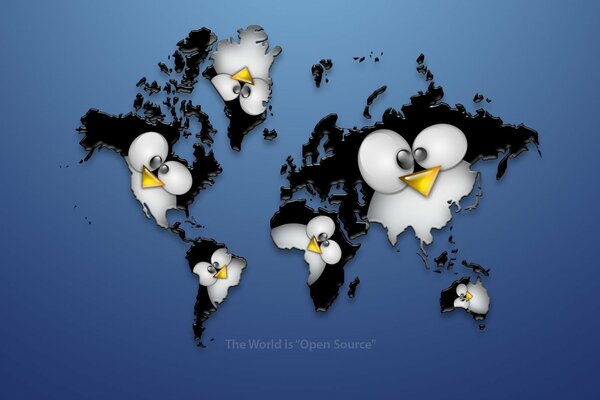 Fondos de pantalla con pingüinos en el mapa del mundo