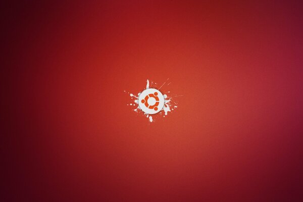 Minimalistisches Ubuntu-Logo auf rotem Grund mit Spritzern