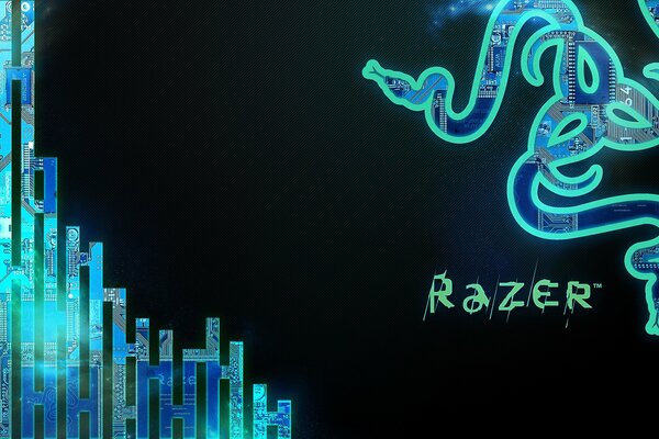 Razer lettering on a black background with a snake