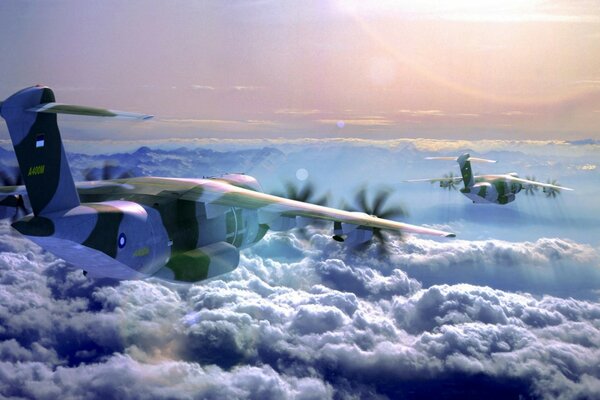 Les avions militaires volent dans les nuages