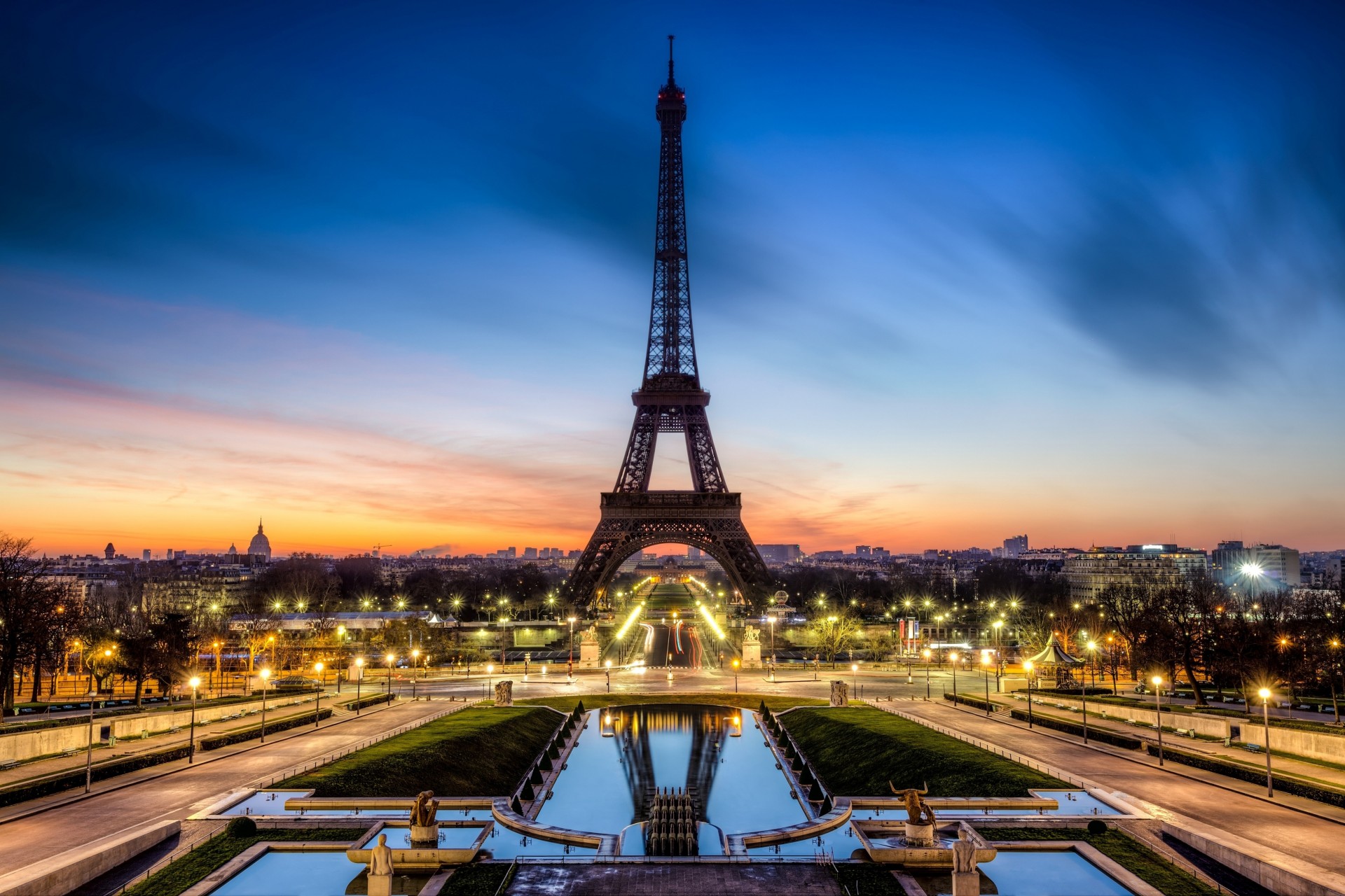 lichter nacht sonnenuntergang frankreich eiffelturm paris qatar airways la tour eiffel straße stadt brunnen beleuchtung lichter